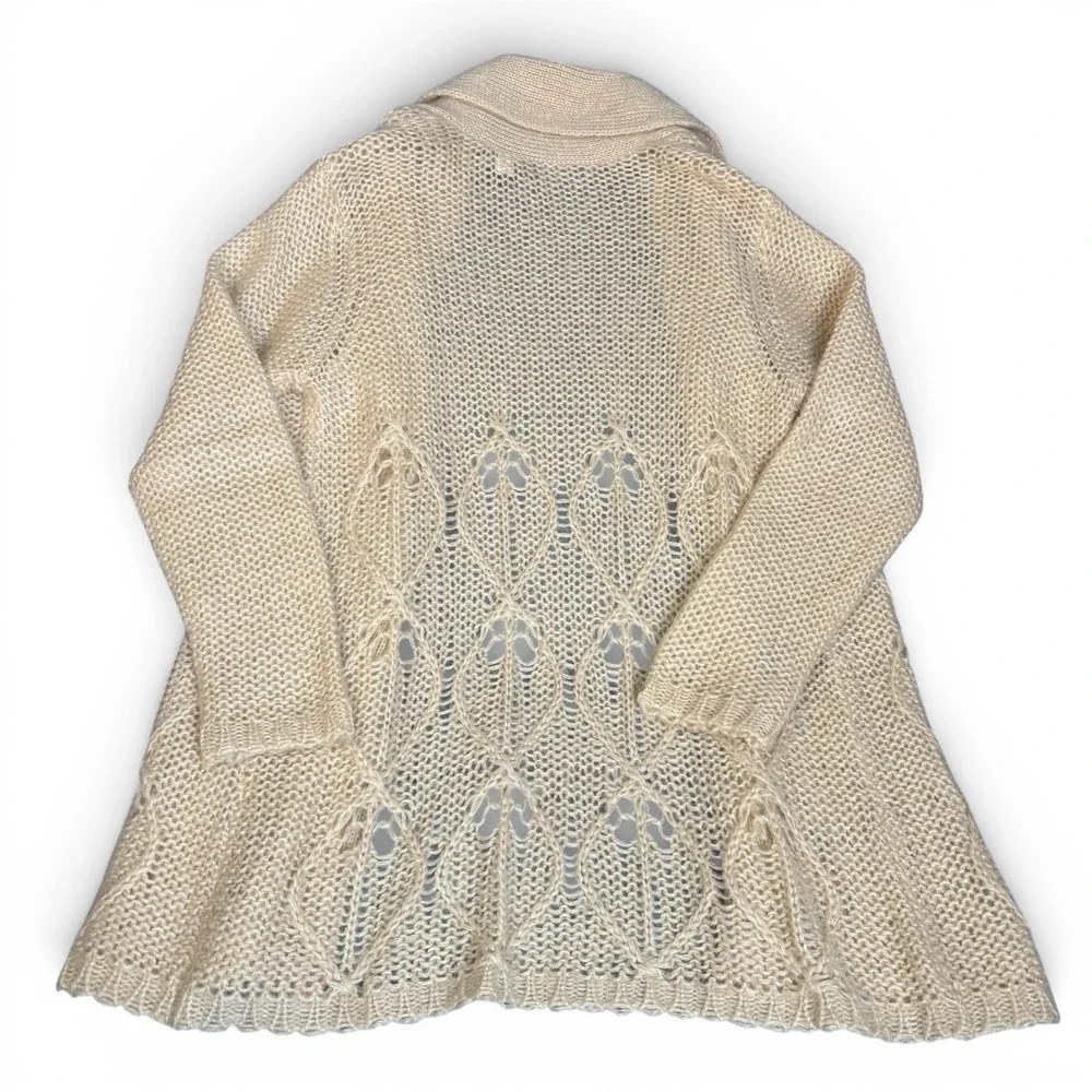 Moda International Cream Mohair Long Cardigan‎ Sweater Large Cottagecore Boho